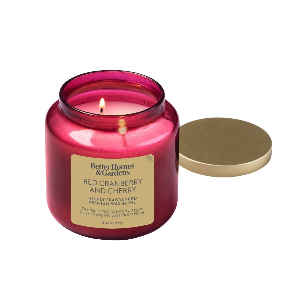 Home Fragrances - Red Glass Jar Candle with Gold
